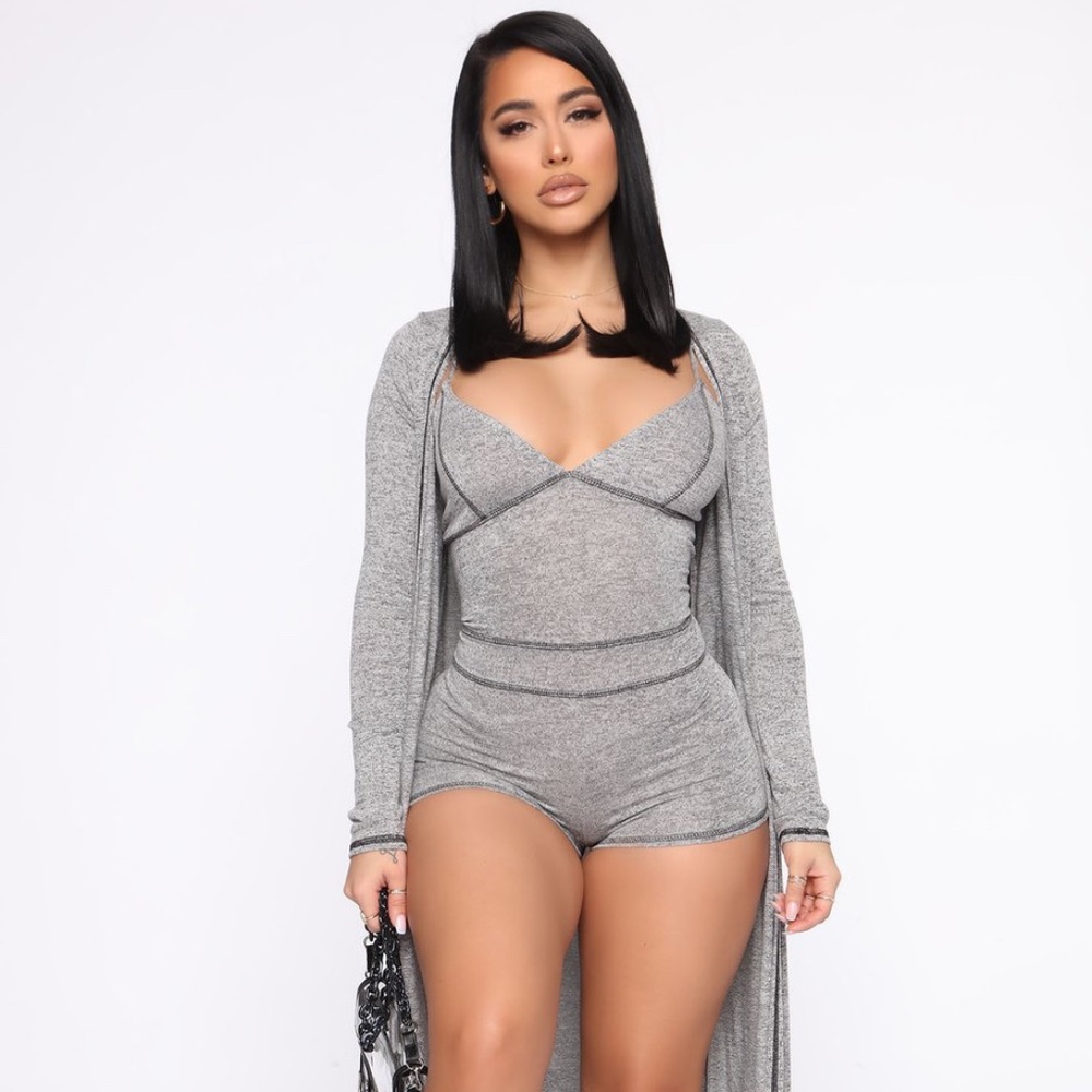 Not Usually Here Romper Set - Heather Grey